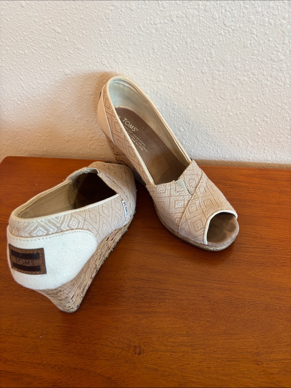 Toms Beige Wedge Peep-Toe Espadrille